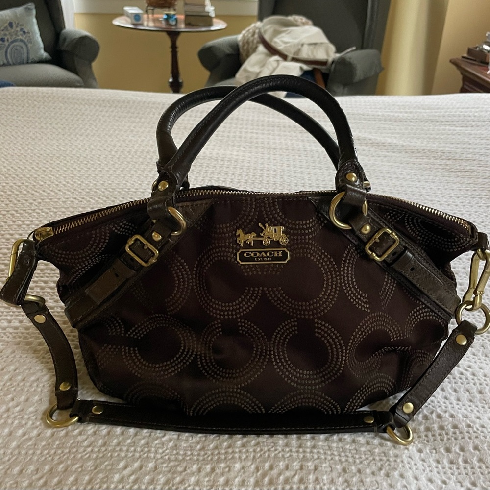 Coach Brown Madison Dot Op Art Sophia Shoulder Bag No. H1093-15935.